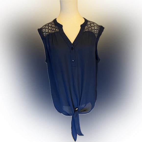 Zac & Rachel Tops - Zac & Rachel Cap Sleeve Tie Front Blouse Peacoat Blue size L